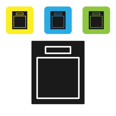 Beyaz arkaplanda siyah boş form simgesi izole edildi. Dosya simgesi. Kontrol listesi simgesi. İş konsepti. Renkli kare düğmeleri ayarlayın. Vektör İllüstrasyonu