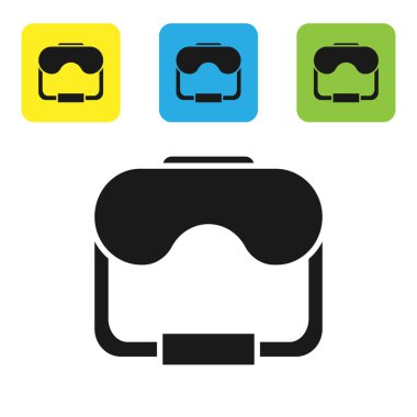 Siyah Dalış Maskesi simgesi beyaz arkaplanda izole edildi. Olağanüstü bir spor. Su altı ekipmanları. Renkli kare düğmeleri ayarlayın. Vektör İllüstrasyonu