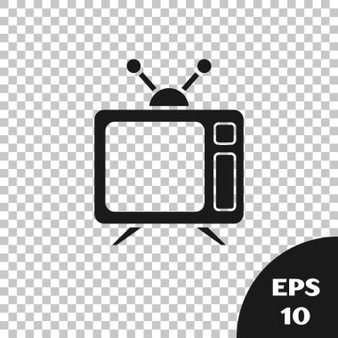 Şeffaf arkaplanda siyah televizyon simgesi izole edildi. Televizyon tabelası. Vektör İllüstrasyonu