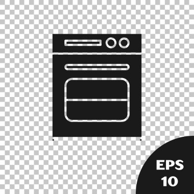 Siyah fırın simgesi şeffaf arkaplanda izole edildi. Fırın tabelası. Vektör İllüstrasyonu