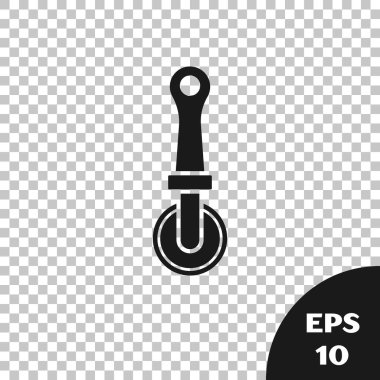 Siyah Pizza bıçak ikonu, şeffaf arkaplanda izole edilmiş. Pizza kesme tabelası. Çelik mutfak gereçleri. Vektör İllüstrasyonu