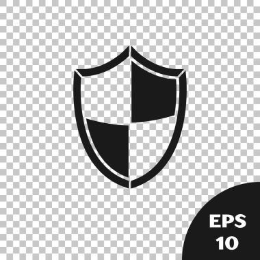 Siyah Kalkan simgesi şeffaf arkaplanda izole edildi. Gardiyan. Güvenlik, güvenlik, koruma, gizlilik kavramı. Vektör İllüstrasyonu