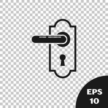 Siyah Kapı kulpu simgesi şeffaf arkaplanda izole edildi. Kapı kilidi işareti. Vektör İllüstrasyonu