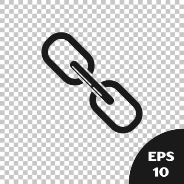 Siyah zincir bağlantısı simgesi şeffaf arkaplanda izole edildi. Bağlantı bekar. Vektör İllüstrasyonu