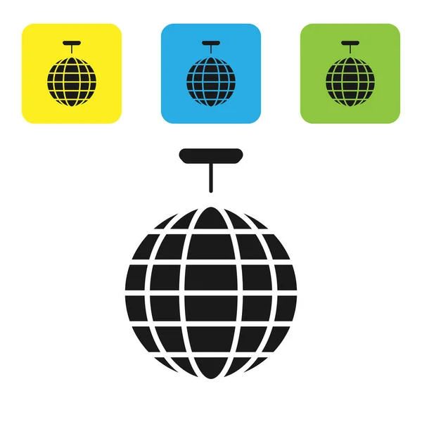 Fekete diszkó labda ikon elszigetelt fehér háttérrel. Állítsa ikonok színes négyzet gombok. Vektorillusztráció — Stock Vector