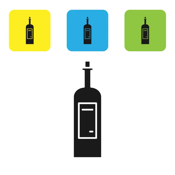 在白色背景上隔离的黑色酒瓶图标。 设置彩色正方形按钮图标. 病媒图解 — 图库矢量图片