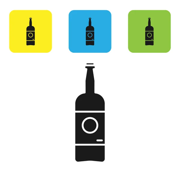 Ícone de garrafa de cerveja preta isolado no fundo branco. Definir ícones coloridos botões quadrados. Ilustração vetorial — Vetor de Stock