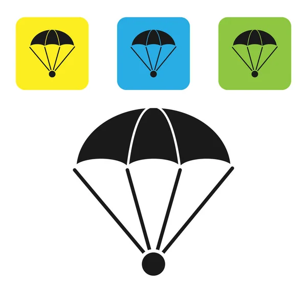 Icono de paracaídas negro aislado sobre fondo blanco. Establecer iconos coloridos botones cuadrados. Ilustración vectorial — Vector de stock
