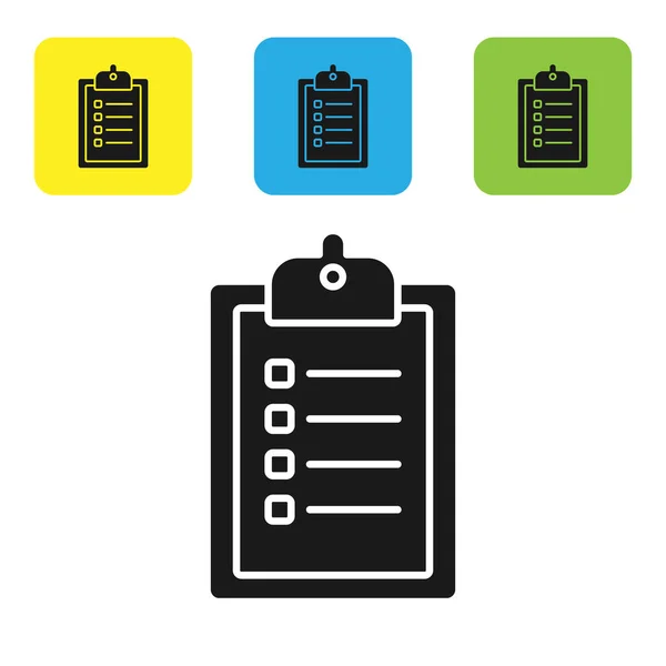 Verifica nera dell'icona degli appunti della lista di consegna isolata su sfondo bianco. Set icone colorate pulsanti quadrati. Illustrazione vettoriale — Vettoriale Stock
