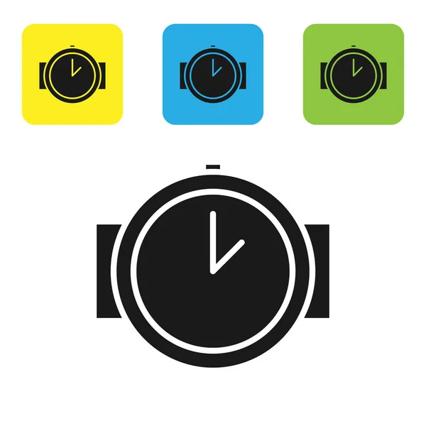 Icono de reloj Black Diving aislado sobre fondo blanco. Equipo submarino de buceo. Establecer iconos coloridos botones cuadrados. Ilustración vectorial — Archivo Imágenes Vectoriales