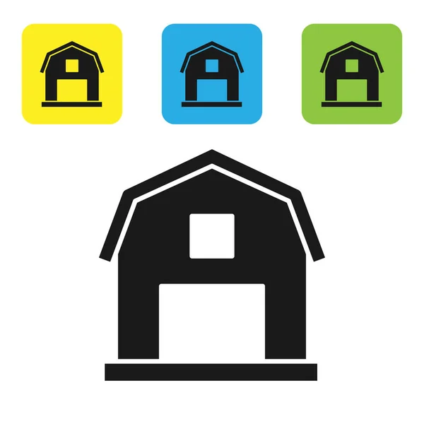 Schwarzes Bauernhaus-Konzept-Symbol isoliert auf weißem Hintergrund. rustikale Bauernlandschaft. setzen Symbole bunte quadratische Tasten. Vektorillustration — Stockvektor