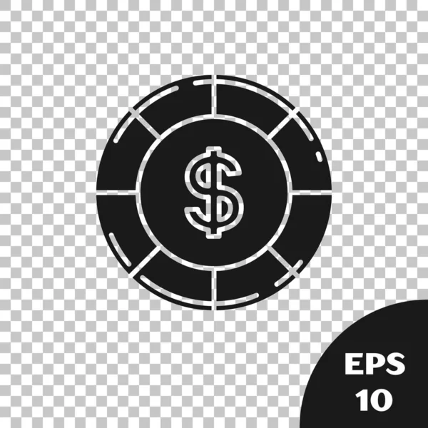 Chip de casino preto com ícone de símbolo de dólar isolado em fundo transparente. Jogo de casino. Ilustração vetorial — Vetor de Stock