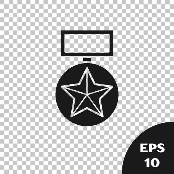 Icono de medalla de recompensa militar negra aislado sobre fondo transparente. Firma del ejército. Ilustración vectorial — Vector de stock