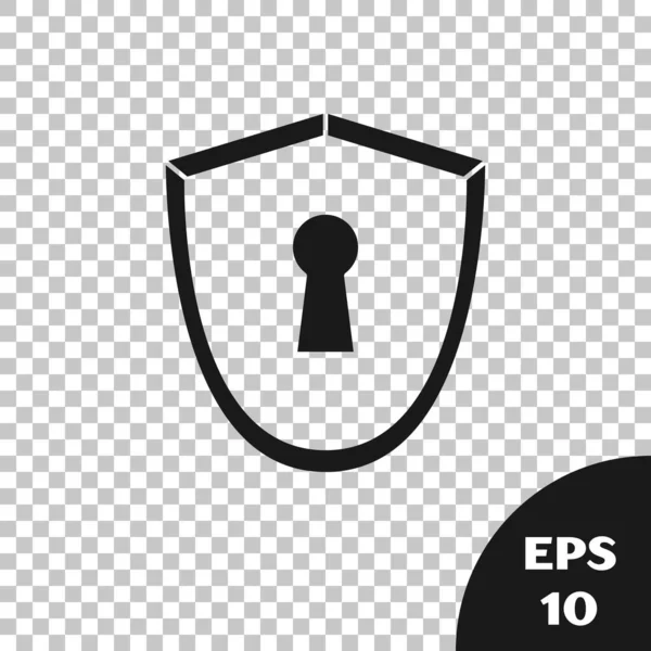 Black Shield with keyhole icon isolated on transparent background. Protection, security concept. Safety badge icon. Privacy banner. Defense tag. Vector Illustration — Stock Vector