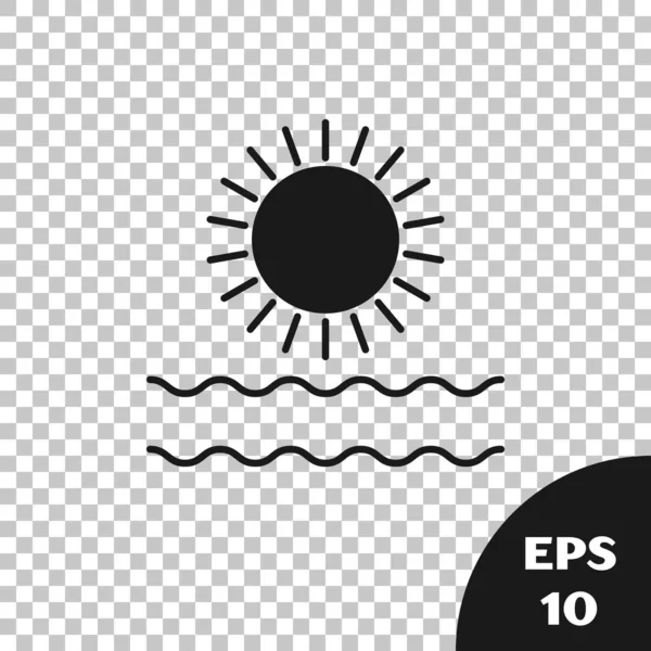 Zwarte Zon en golven pictogram geïsoleerd op transparante achtergrond. Vector Illustratie — Stockvector