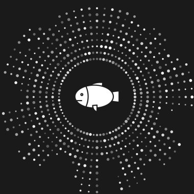 Gri arka planda yalıtılmış Beyaz Balık simgesi. Soyut daire rasgele nokta. Vektör İllüstrasyonu
