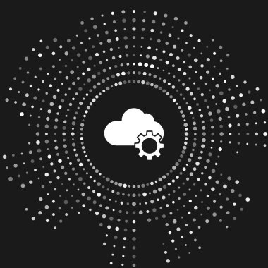 Beyaz Bulut teknoloji veri transferi ve gri arkaplanda izole edilmiş depolama simgesi. Ayarlama, servis, ayar, bakım, onarım, onarım. Soyut çember rastgele noktalar. Vektör İllüstrasyonu