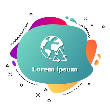 White Planet dünya ve beyaz arka plan üzerinde izole bir geri dönüşüm simgesi. Çevre kavramı. Sıvı şekilli soyut afiş. Vektör İllüstrasyonu