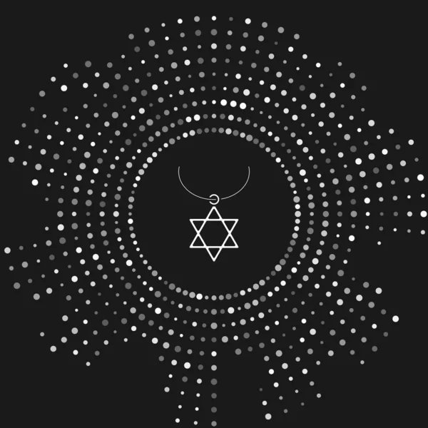 Kalung Bintang Putih David pada ikon rantai terisolasi pada latar belakang abu-abu. Simbol agama Yahudi. Simbol Israel. Perhiasan dan aksesori. Titik-titik acak lingkaran abstrak. Ilustrasi Vektor - Stok Vektor