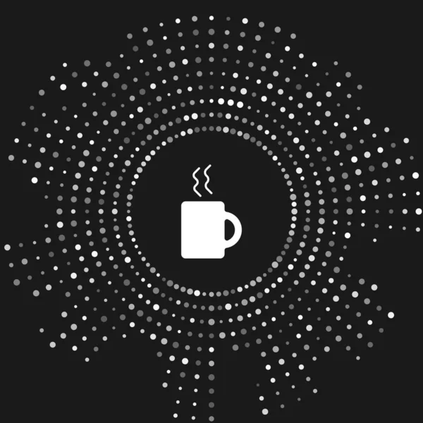 Icono de taza de café blanco aislado sobre fondo gris. Taza de té. Café caliente. Puntos aleatorios de círculo abstracto. Ilustración vectorial — Archivo Imágenes Vectoriales
