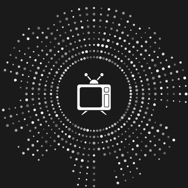 Icono blanco de TV aislado sobre fondo gris. Señal de televisión. Puntos aleatorios de círculo abstracto. Ilustración vectorial — Vector de stock