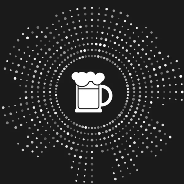 White Wooden beer mug icon isolated on grey background. Abstract circle random dots. Vector Illustration — Stock Vector