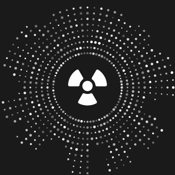 Vit radioaktiv ikon isolerad på grå bakgrund. Radioaktiv toxisk symbol. Strålningsrisk tecken. Abstrakt cirkel slumpmässiga prickar. Vektor Illustration — Stock vektor