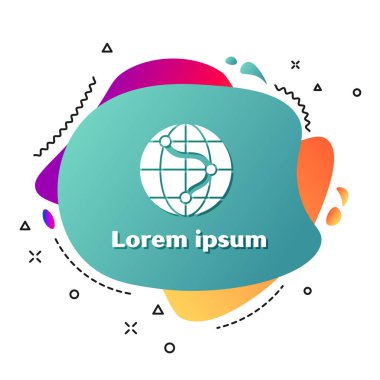 Dünya ikonundaki beyaz konum beyaz arkaplanda izole edildi. Dünya ya da Dünya işareti. Sıvı şekilli soyut pankart. Vektör İllüstrasyonu