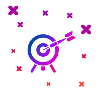 Beyaz arkaplanda ok simgesi olan renk hedefi. Dart tahtası işareti. Okçuluk tahtası simgesi. Dartboard işareti. İş hedefi kavramı. Kademeli rastgele dinamik şekiller. Vektör İllüstrasyonu