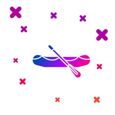 Renkli Rafting tekne simgesi beyaz arkaplanda izole edildi. Kürekleri olan şişme bir tekne. Su sporları, ekstrem sporlar, tatil, tatil. Kademeli rastgele dinamik şekiller. Vektör İllüstrasyonu