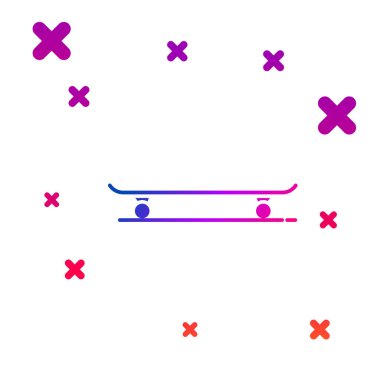 Beyaz arkaplanda izole edilmiş renkli kaykay simgesi. Olağanüstü bir spor. Spor malzemeleri. Kademeli rastgele dinamik şekiller. Vektör İllüstrasyonu