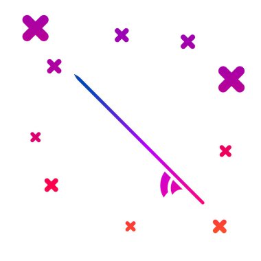 Beyaz arkaplanda izole edilmiş renkli sörf tahtası simgesi. Sörf tahtası. Olağanüstü bir spor. Spor malzemeleri. Kademeli rastgele dinamik şekiller. Vektör İllüstrasyonu