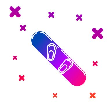 Beyaz arkaplanda renkli Snowboard simgesi izole edildi. Snowboard tahtası ikonu. Olağanüstü bir spor. Spor malzemeleri. Kademeli rastgele dinamik şekiller. Vektör İllüstrasyonu