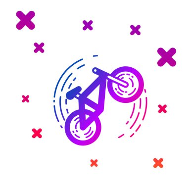 Beyaz arkaplanda izole edilmiş renkli bisiklet numarası simgesi. Bisiklet yarışı. Olağanüstü bir spor. Spor malzemeleri. Kademeli rastgele dinamik şekiller. Vektör İllüstrasyonu