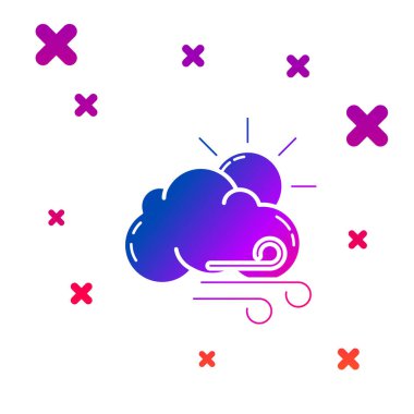 Renkli Windy hava simgesi beyaz arkaplanda izole edildi. Bulutlu ve rüzgarlı güneş. Kademeli rastgele dinamik şekiller. Vektör İllüstrasyonu