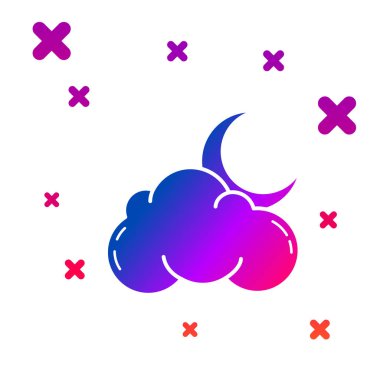 Beyaz arka planda izole edilmiş ay ve yıldız ikonlu renk bulutu. Bulutlu gece işareti. Uyku rüyalarının sembolü. Gece ya da yatak zamanı tabelası. Kademeli rastgele dinamik şekiller. Vektör İllüstrasyonu