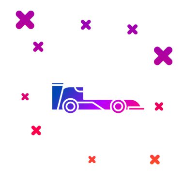 Renkli Formula yarış arabası simgesi beyaz arkaplanda izole edildi. Kademeli rastgele dinamik şekiller. Vektör İllüstrasyonu