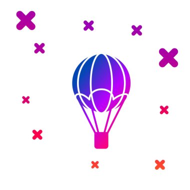 Beyaz arka planda izole renkli sıcak hava balonu simgesi. Seyahat için hava taşımacılığı. Degrade rasgele dinamik şekiller. Vektör Illustration