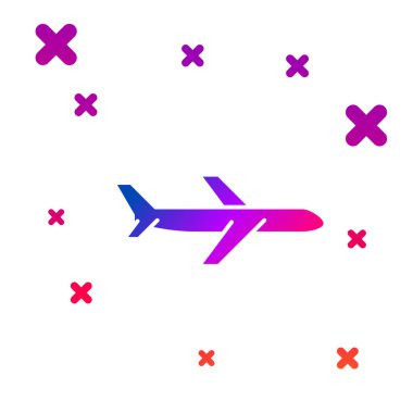 Beyaz arka planda izole renkli düzlem simgesi. Uçan uçak simgesi. Airliner işareti. Degrade rasgele dinamik şekiller. Vektör Illustration