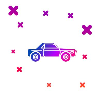 Beyaz arkaplanda renkli Sedan araba simgesi izole edildi. Kademeli rastgele dinamik şekiller. Vektör İllüstrasyonu