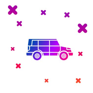 Renkli off road araba simgesi beyaz arkaplanda izole edildi. Cip işareti. Kademeli rastgele dinamik şekiller. Vektör İllüstrasyonu