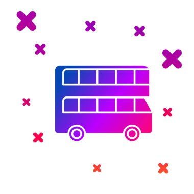 Renkli çift katlı otobüs simgesi beyaz arkaplanda izole edildi. Londra klasik yolcu otobüsü. Toplu taşıma sembolü. Kademeli rastgele dinamik şekiller. Vektör İllüstrasyonu