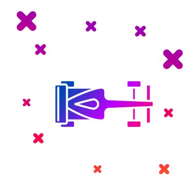 Renkli Formula yarış arabası simgesi beyaz arkaplanda izole edildi. Kademeli rastgele dinamik şekiller. Vektör İllüstrasyonu