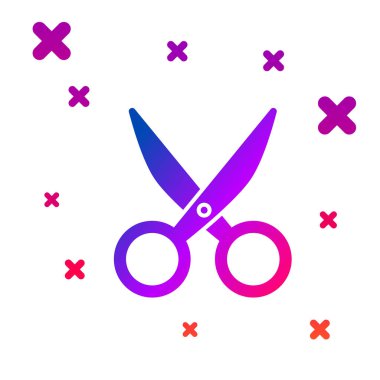 Renkli makas simgesi beyaz arkaplanda izole edildi. Alet kesme işareti. Kademeli rastgele dinamik şekiller. Vektör İllüstrasyonu