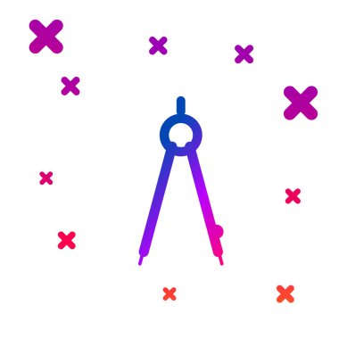 Beyaz arkaplanda Renkli Çizim simgesi izole edildi. Pusula işareti. Çizim ve eğitim araçları. Geometrik alet. Kademeli rastgele dinamik şekiller. Vektör İllüstrasyonu