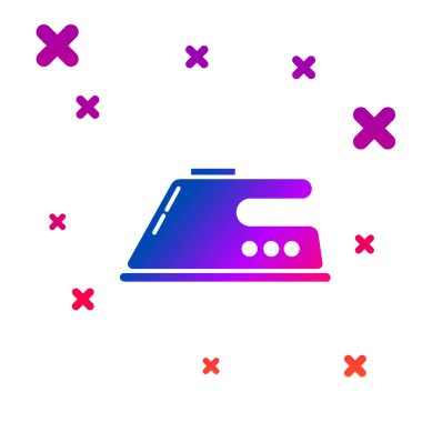 Beyaz arka planda izole renk Elektrik demir simgesi. Buharlı ütü. Gradyan rasgele dinamik şekiller. Vektör İllüstrasyonu