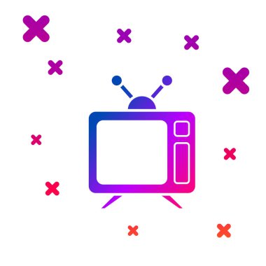 Beyaz arkaplanda izole edilmiş renkli televizyon simgesi. Televizyon tabelası. Kademeli rastgele dinamik şekiller. Vektör İllüstrasyonu