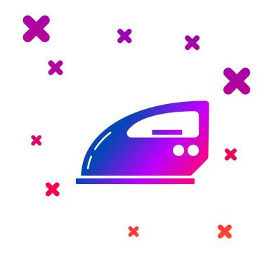 Beyaz arka planda izole renk Elektrik demir simgesi. Buharlı ütü. Gradyan rasgele dinamik şekiller. Vektör İllüstrasyonu