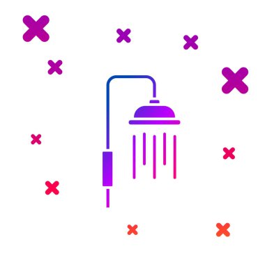 Beyaz zemin üzerinde su damlaları akan ikon içeren renk yağmuru başlığı izole edildi. Kademeli rastgele dinamik şekiller. Vektör İllüstrasyonu