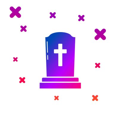 Beyaz arkaplanda çapraz simge izole edilmiş renkli Tombstone. Mezar ikonu. Kademeli rastgele dinamik şekiller. Vektör İllüstrasyonu